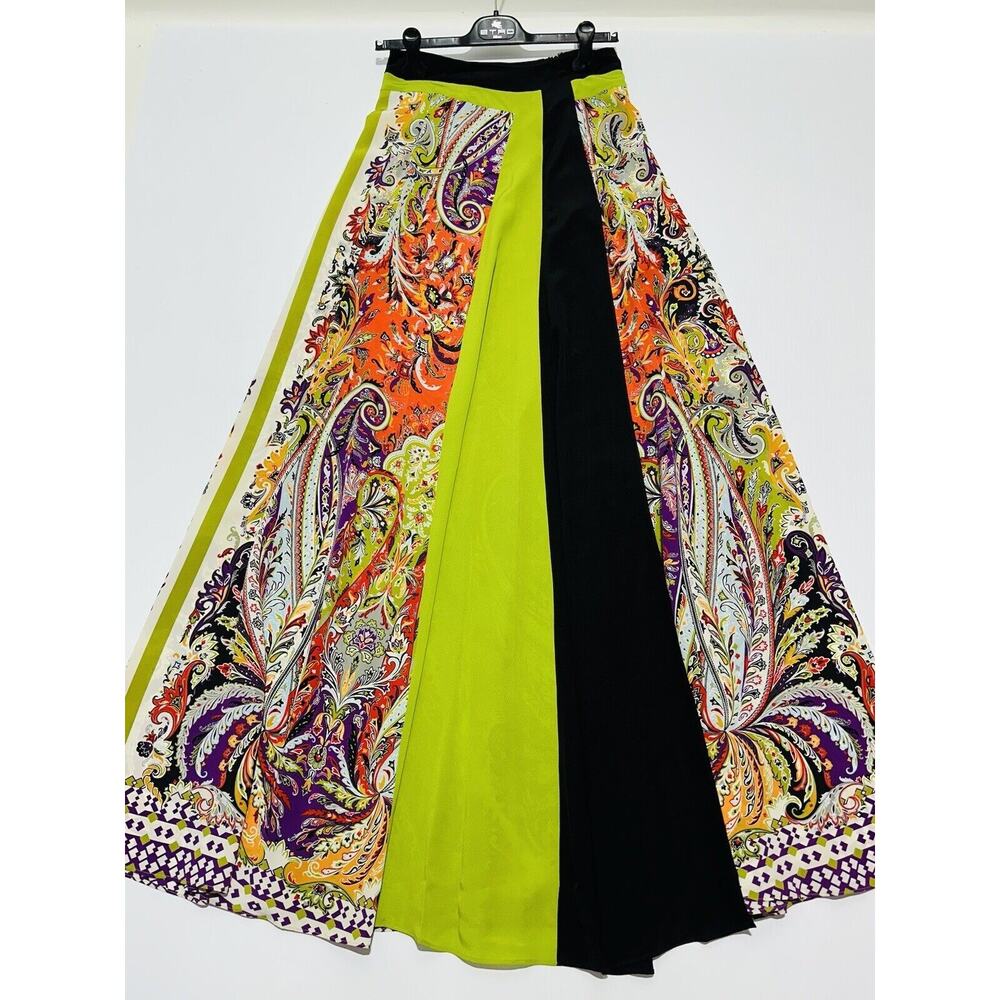 ETRO Women 40 US 4 Maxi Faux Wrap Skirt Multi Color Art Paisley Silk NWT $2,150